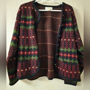 Tally Ho Red and Green Patterned Cardigan
